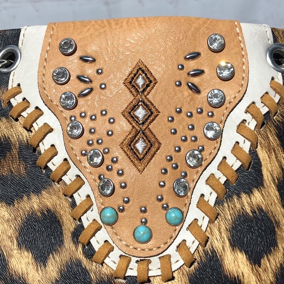 Western Style Mini Crossbody Purse Embroidery Turquoise Embellishments - Picture 12 of 15